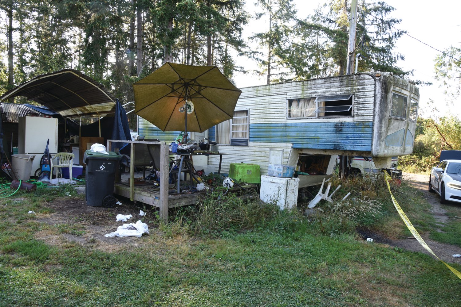 Beckmeyer’s fifth-wheel trailer on Griffith Point Road in Nordland. Beckmeyer fired a .22-caliber pistol out of the window at the right of the trailer, striking McDonald twice in the chest and killing him.